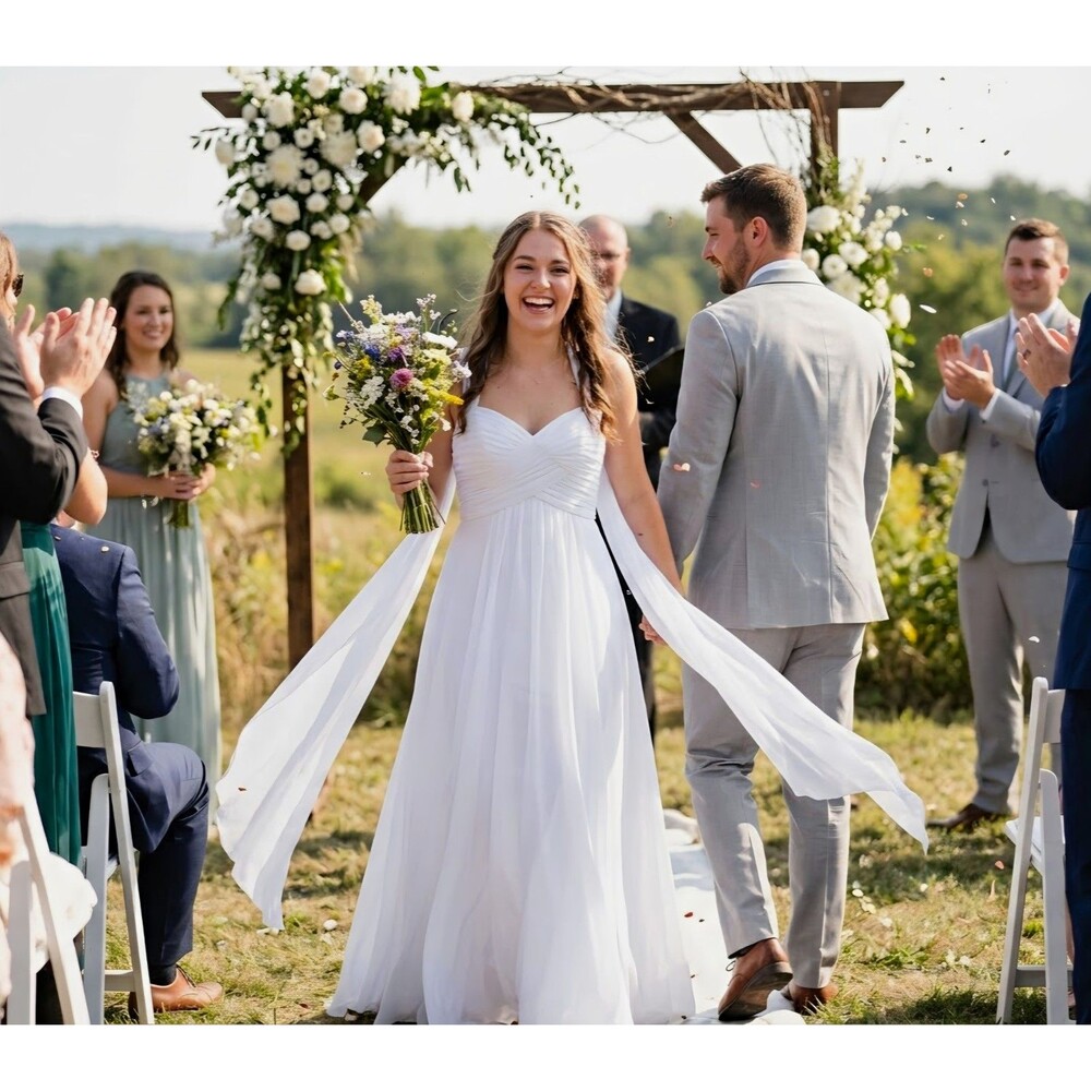 NWT David’s Bridal db studio White Chiffon Halter Dress - Size 4 (BR1016)